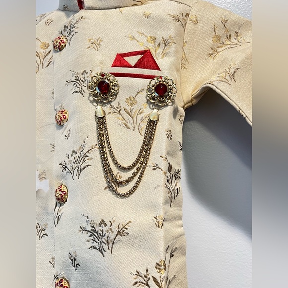 Toddler boy sherwani, size 1, Rajwadi, beige and red with pant - Picture 2 of 16